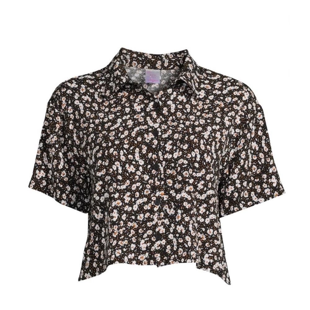 🆕 Floral Crop Button Up Shirt with Short Sleeves
